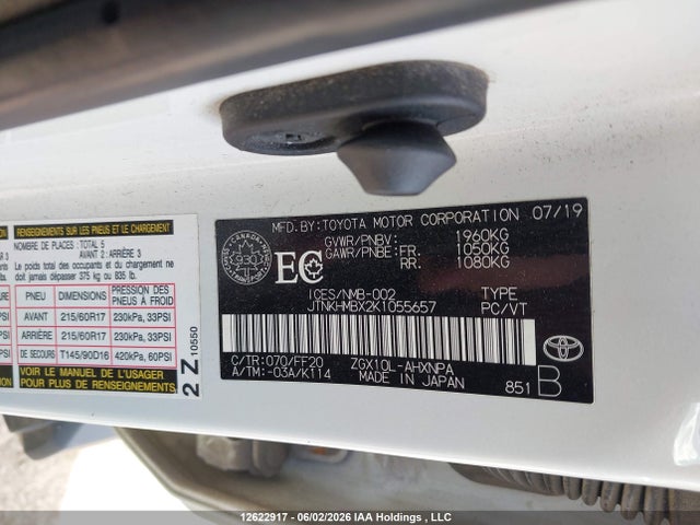 12622917 :رقم المزاد ، JTNKHMBX2K1055657 vin ، 2019 Toyota C-hr مزاد بيع