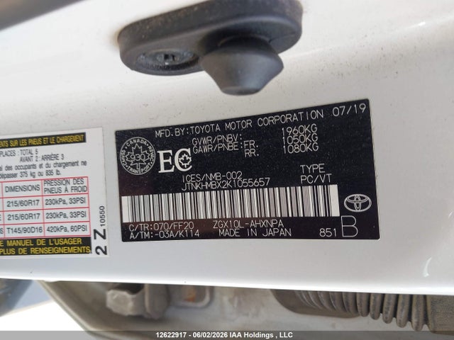 12622917 :رقم المزاد ، JTNKHMBX2K1055657 vin ، 2019 Toyota C-hr مزاد بيع