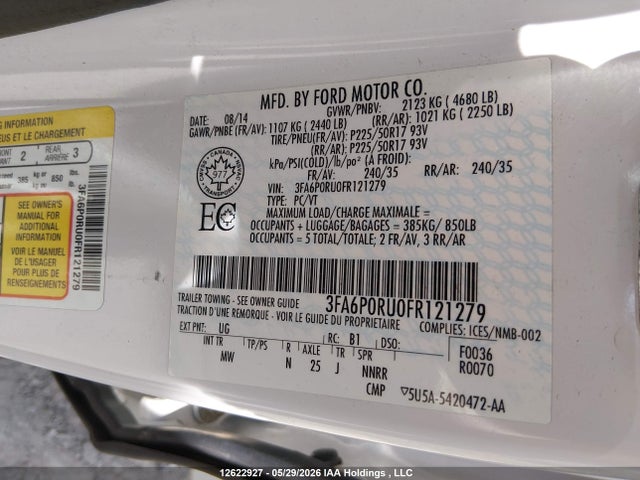 Продажа на аукционе авто 2015 Ford Fusion Titanium Hev, vin: 3FA6P0RU0FR121279, номер лота: 12622927
