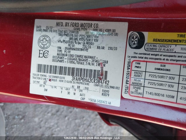 Продаж на аукціоні авто 2012 Ford Fusion Se, vin: 3FAHP0HA2CR384742, номер лоту: 12622930