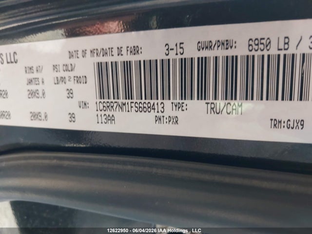 12622950 :رقم المزاد ، 1C6RR7NM1FS668413 vin ، 2015 Ram 1500 Laramie مزاد بيع