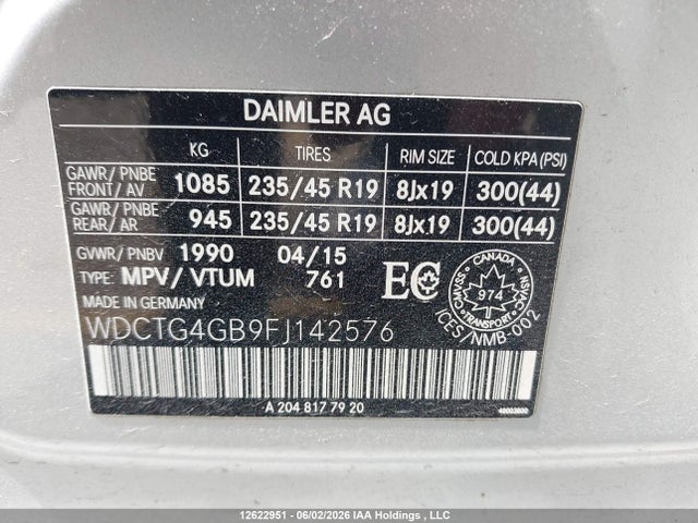 2015 Mercedes-benz Gla 250 4matic მანქანა იყიდება აუქციონზე, vin: WDCTG4GB9FJ142576, აუქციონის ნომერი: 12622951