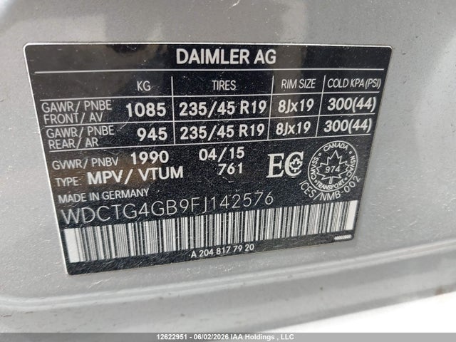 2015 Mercedes-benz Gla 250 4matic მანქანა იყიდება აუქციონზე, vin: WDCTG4GB9FJ142576, აუქციონის ნომერი: 12622951