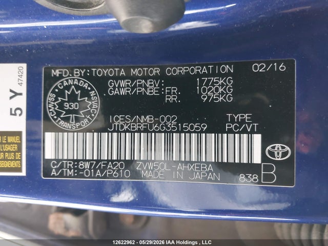 Toyota Prius 2016 JTDKBRFU6G3515059 Image 9