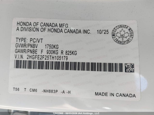2HGFE2F25TH105179 Honda Civic