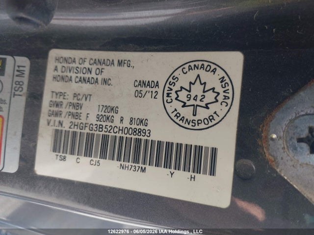 Продажа на аукционе авто 2012 Honda Civic Ex, vin: 2HGFG3B52CH008893, номер лота: 12622976