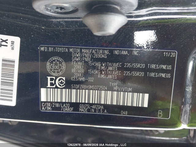 Aukcja sprzedaży 2021 Toyota Highlander Limited, vin: 5TDFZRBH9MS072504, numer aukcji: 12622978