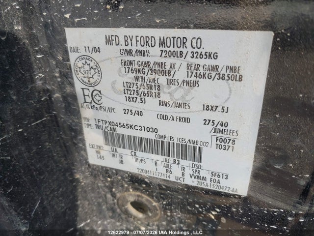 Aukcja sprzedaży 2005 Ford F150, vin: 1FTPX04565KC31030, numer aukcji: 12622979