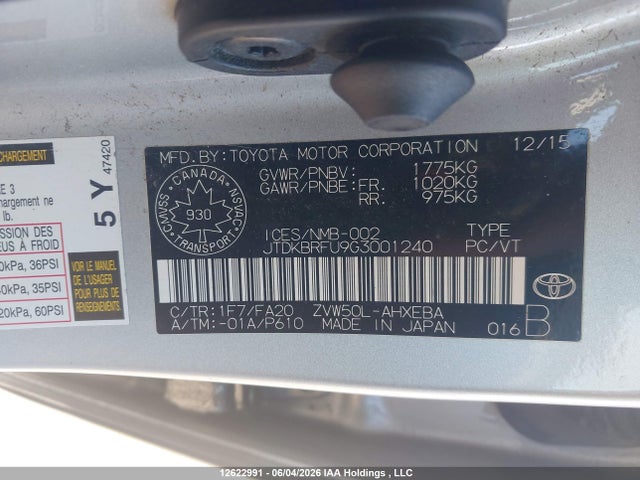 Toyota Prius 2016 JTDKBRFU9G3001240 Image 9