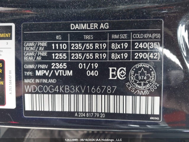 Aukcja sprzedaży 2019 Mercedes-benz Glc 300 4matic, vin: WDC0G4KB3KV166787, numer aukcji: 12622999