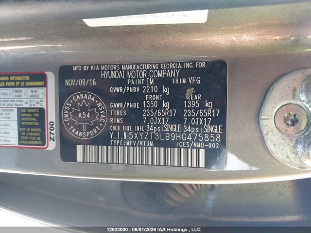 Продаж на аукціоні авто 2017 Hyundai Santa Fe Sport, vin: 5XYZT3LB9HG475858, номер лоту: 12623000