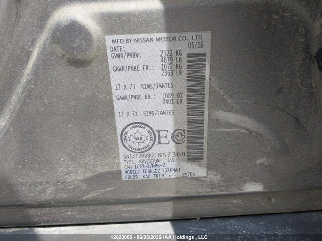 Продаж на аукціоні авто 2016 Nissan Rogue S/sl Premium/sv, vin: 5N1AT2MV9GC857368, номер лоту: 12623005