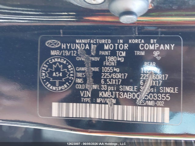 Продаж на аукціоні авто 2012 Hyundai Tucson L, vin: KM8JT3AB0CU503355, номер лоту: 12623007
