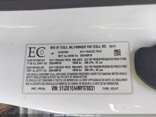 Tesla Model 3 Standard Range/standard Range Plus 2021 5YJ3E1EA4MF978031 Image 19