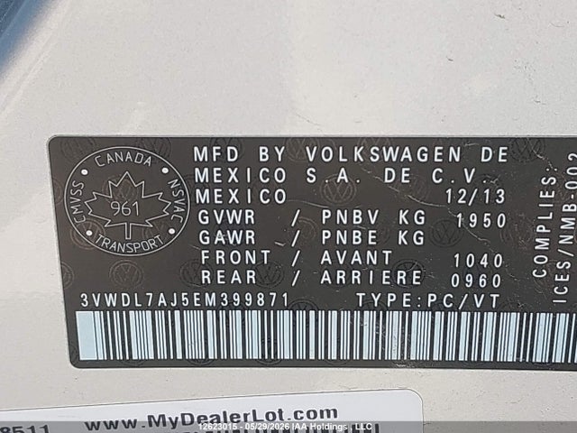Aukcja sprzedaży 2014 Volkswagen Jetta 2.0 Tdi Comfortline/2.0 Tdi Highline/2.0 Tdi Trendline+, vin: 3VWDL7AJ5EM399871, numer aukcji: 12623015