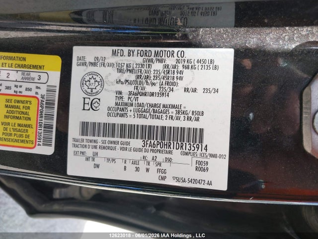 Продаж на аукціоні авто 2013 Ford Fusion Se, vin: 3FA6P0HR1DR135914, номер лоту: 12623018