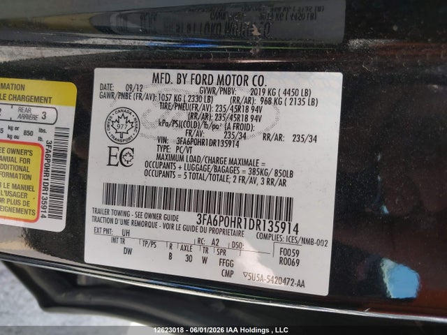 Продаж на аукціоні авто 2013 Ford Fusion Se, vin: 3FA6P0HR1DR135914, номер лоту: 12623018