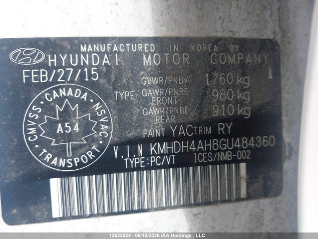 12623024 :رقم المزاد ، KMHDH4AH8GU484360 vin ، 2016 Hyundai Elantra Limited مزاد بيع