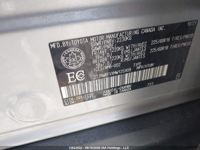 2T3RWRFVXMW125909 Toyota Rav4 Hybrid Xle