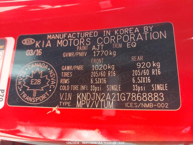 Продаж на аукціоні авто 2016 Kia Soul, vin: KNDJN2A21G7868883, номер лоту: 12623034