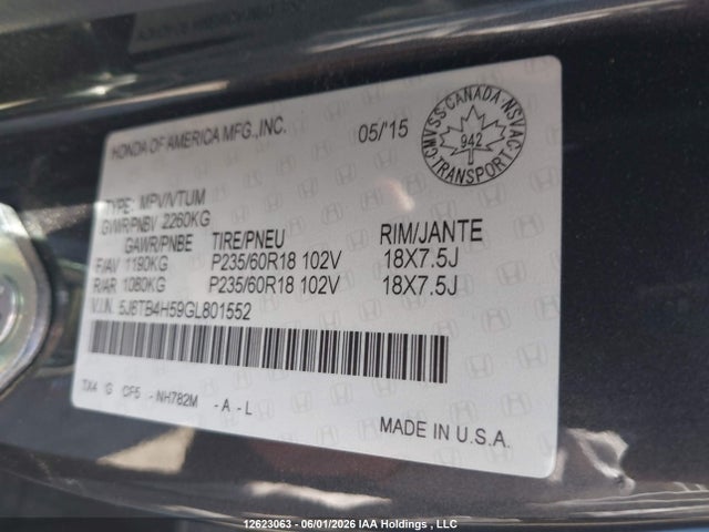 5J8TB4H59GL801552 Acura Rdx Tech Package
