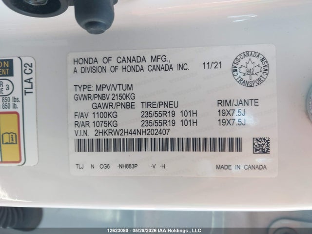 Продаж на аукціоні авто 2022 Honda Cr-v Sport, vin: 2HKRW2H44NH202407, номер лоту: 12623080