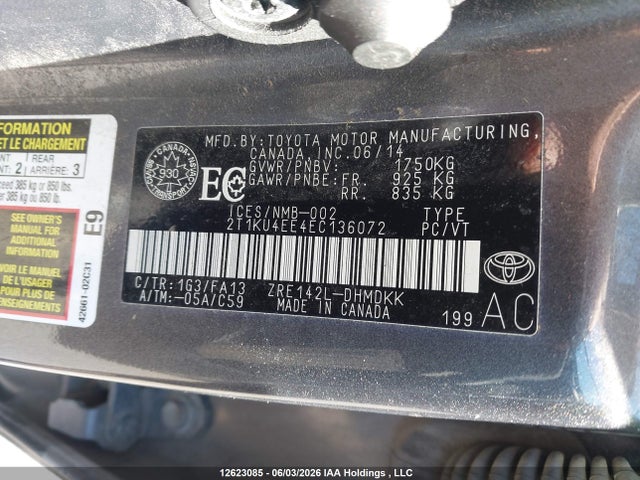 12623085 :رقم المزاد ، 2T1KU4EE4EC136072 vin ، 2014 Toyota Matrix S مزاد بيع