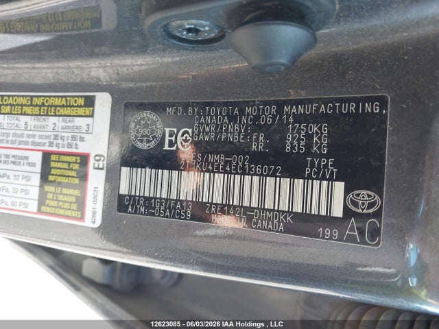 12623085 :رقم المزاد ، 2T1KU4EE4EC136072 vin ، 2014 Toyota Matrix S مزاد بيع