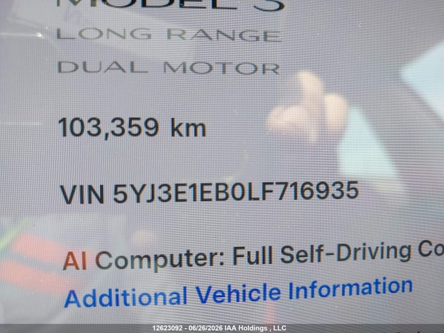 Tesla MODEL 3 2020 5YJ3E1EB0LF716935 Image 16