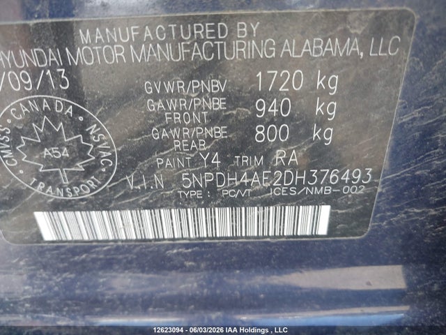 Продажа на аукционе авто 2013 Hyundai Elantra Gl, vin: 5NPDH4AE2DH376493, номер лота: 12623094