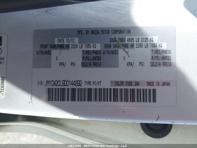 2013 Mazda 5 მანქანა იყიდება აუქციონზე, vin: JM1CW2CL9D0144892, აუქციონის ნომერი: 12623096