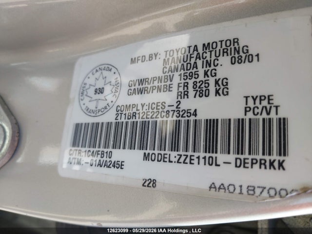 Продажа на аукционе авто 2002 Toyota Corolla Ce/le/sport, vin: 2T1BR12E22C873254, номер лота: 12623099