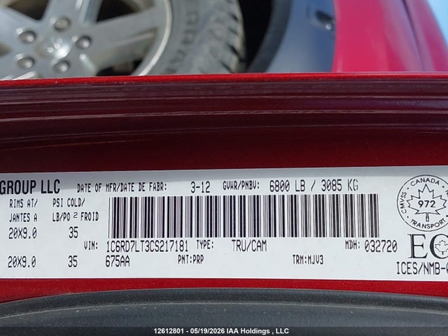 Продаж на аукціоні авто 2012 Ram 1500 Slt, vin: 1C6RD7LT3CS217181, номер лоту: 12612801