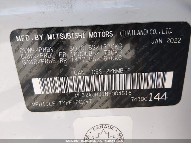 Aukcja sprzedaży 2022 Mitsubishi Mirage Carbon Edition/es/se, vin: ML32AUHJ1NH004516, numer aukcji: 12623109