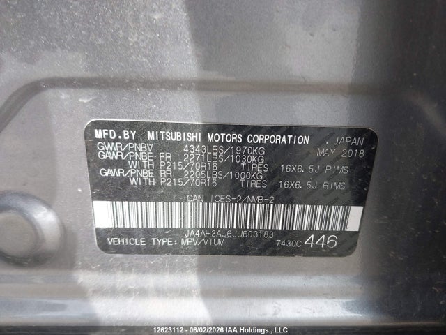 Продаж на аукціоні авто 2018 Mitsubishi Rvr Se/es, vin: JA4AH3AU6JU603183, номер лоту: 12623112