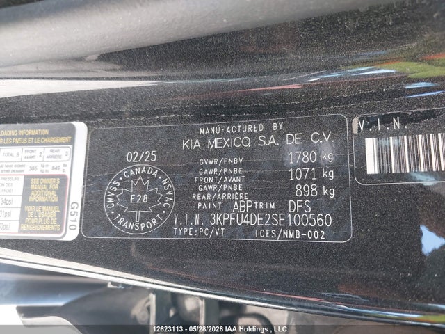 12623113 :رقم المزاد ، 3KPFU4DE2SE100560 vin ، 2025 Kia K4 Ex/ex+ مزاد بيع