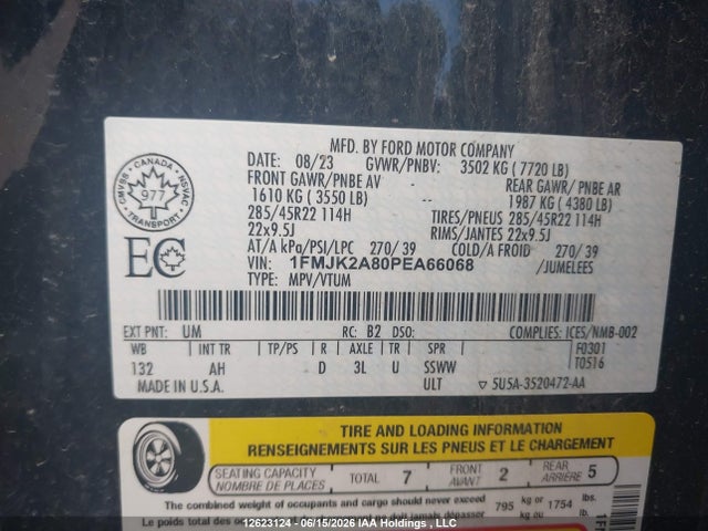 2023 Ford Expedition Max Limited მანქანა იყიდება აუქციონზე, vin: 1FMJK2A80PEA66068, აუქციონის ნომერი: 12623124