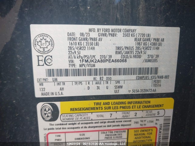 2023 Ford Expedition Max Limited მანქანა იყიდება აუქციონზე, vin: 1FMJK2A80PEA66068, აუქციონის ნომერი: 12623124