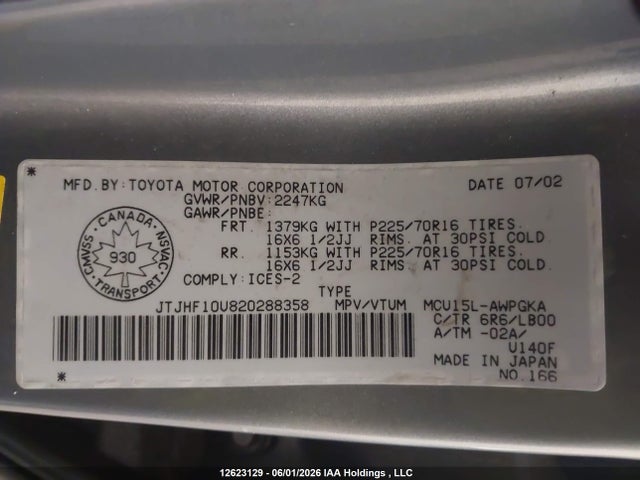 Aukcja sprzedaży 2002 Lexus Rx 300 300, vin: JTJHF10U820288358, numer aukcji: 12623129