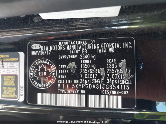 Продаж на аукціоні авто 2018 Kia Sorento Lx/l, vin: 5XYPGDA31JG354115, номер лоту: 12623137