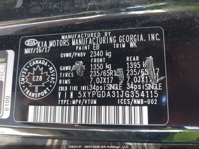 Продаж на аукціоні авто 2018 Kia Sorento Lx/l, vin: 5XYPGDA31JG354115, номер лоту: 12623137