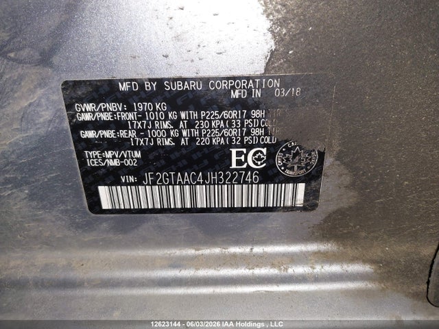 2018 Subaru Crosstrek Convenience მანქანა იყიდება აუქციონზე, vin: JF2GTAAC4JH322746, აუქციონის ნომერი: 12623144