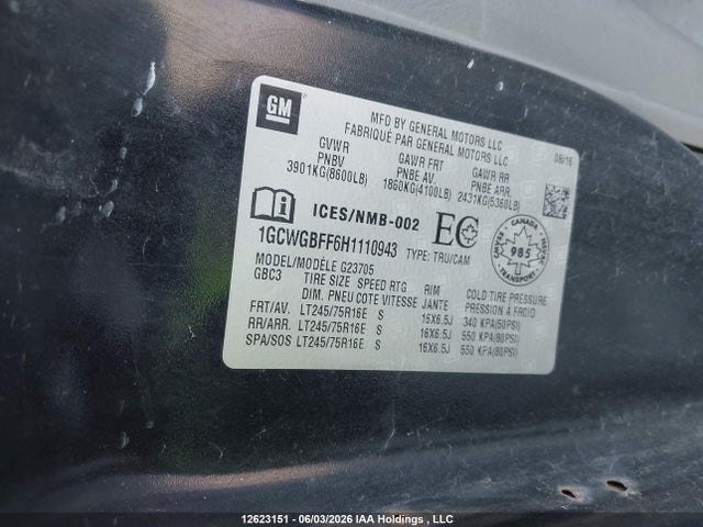 Продаж на аукціоні авто 2017 Chevrolet Express 2500 1wt, vin: 1GCWGBFF6H1110943, номер лоту: 12623151
