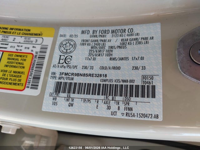 12623156 :رقم المزاد ، 3FMCR9BN8SRE32818 vin ، 2025 Ford Bronco Sport Big Bend مزاد بيع