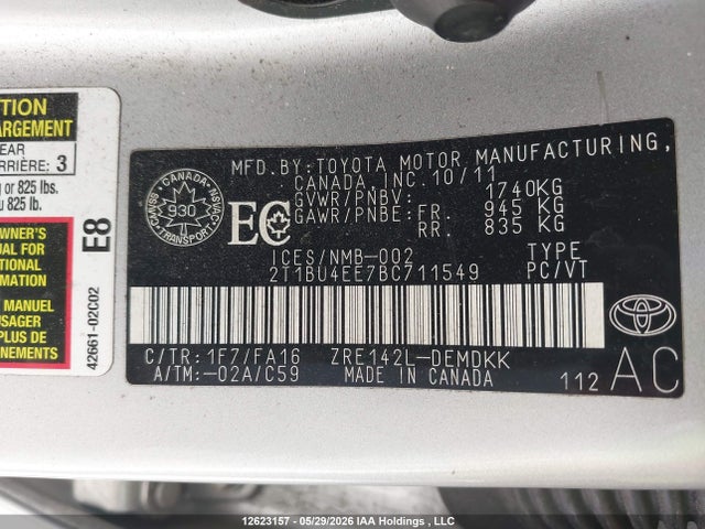 Aukcja sprzedaży 2011 Toyota Corolla S/le, vin: 2T1BU4EE7BC711549, numer aukcji: 12623157