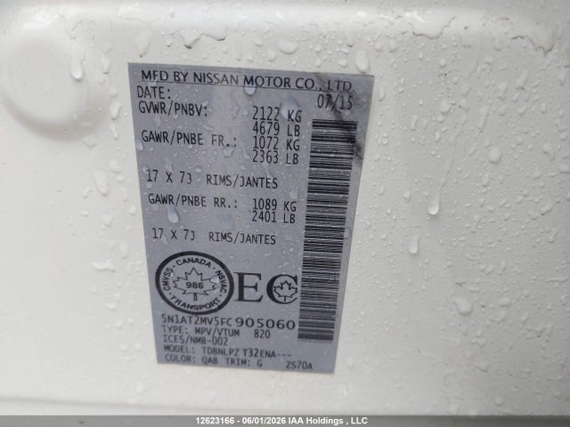 Продаж на аукціоні авто 2015 Nissan Rogue S/sl/sv, vin: 5N1AT2MV5FC905060, номер лоту: 12623166