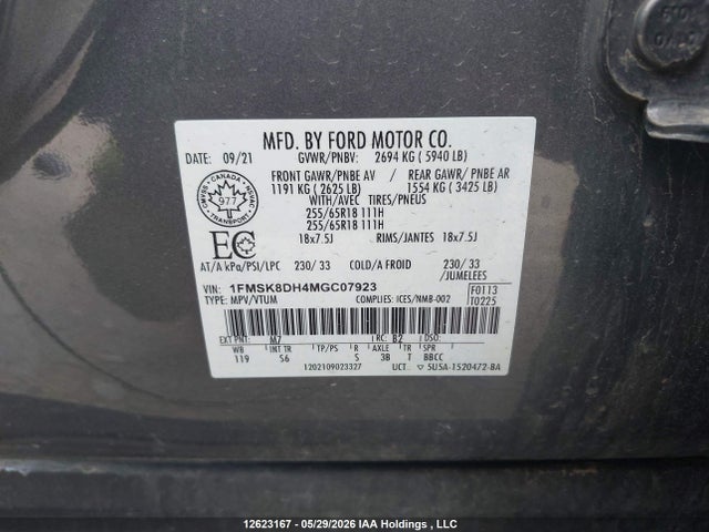 Продажа на аукционе авто 2021 Ford Explorer Xlt, vin: 1FMSK8DH4MGC07923, номер лота: 12623167