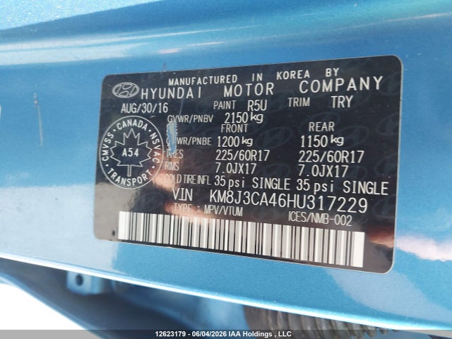 2017 Hyundai Tucson Se მანქანა იყიდება აუქციონზე, vin: KM8J3CA46HU317229, აუქციონის ნომერი: 12623179