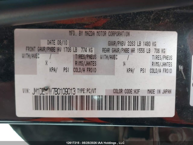 Aukcja sprzedaży 2011 Mazda Mazda2 Gs/gx, vin: JM1DE1HY7B0109013, numer aukcji: 12617215