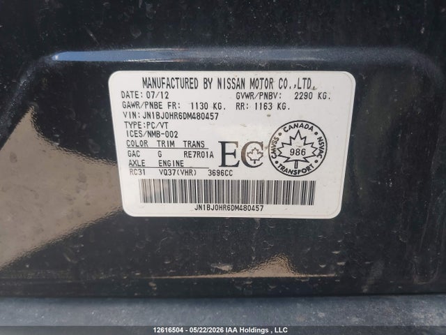 Продаж на аукціоні авто 2013 Infiniti Ex37, vin: JN1BJ0HR6DM480457, номер лоту: 12616504
